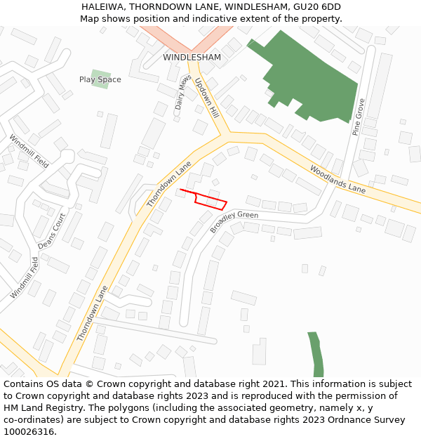 HALEIWA, THORNDOWN LANE, WINDLESHAM, GU20 6DD: Location map and indicative extent of plot