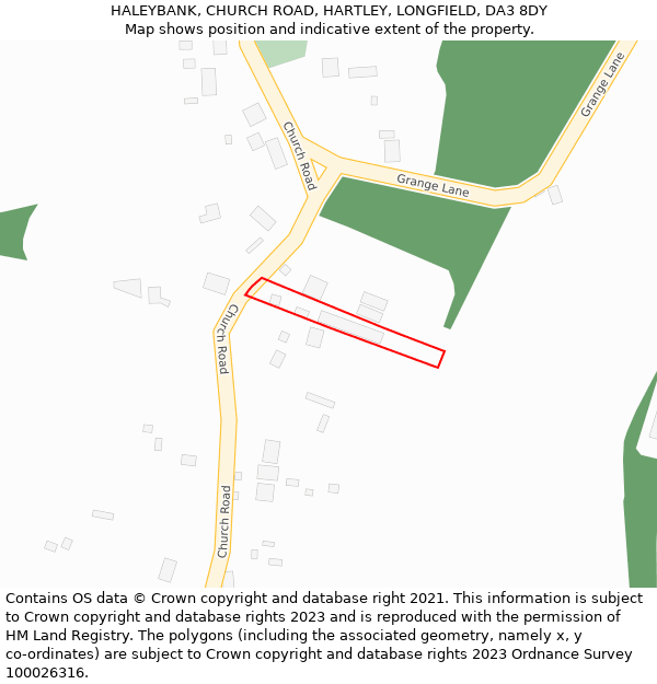 HALEYBANK, CHURCH ROAD, HARTLEY, LONGFIELD, DA3 8DY: Location map and indicative extent of plot