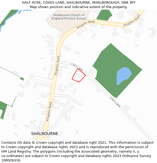 HALF ACRE, COXES LANE, SHALBOURNE, MARLBOROUGH, SN8 3PY: Location map and indicative extent of plot