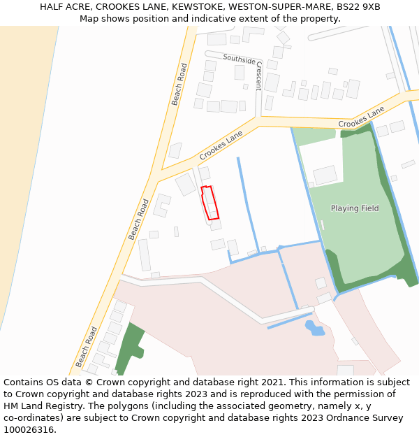 HALF ACRE, CROOKES LANE, KEWSTOKE, WESTON-SUPER-MARE, BS22 9XB: Location map and indicative extent of plot
