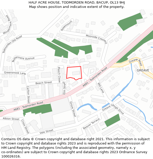 HALF ACRE HOUSE, TODMORDEN ROAD, BACUP, OL13 9HJ: Location map and indicative extent of plot