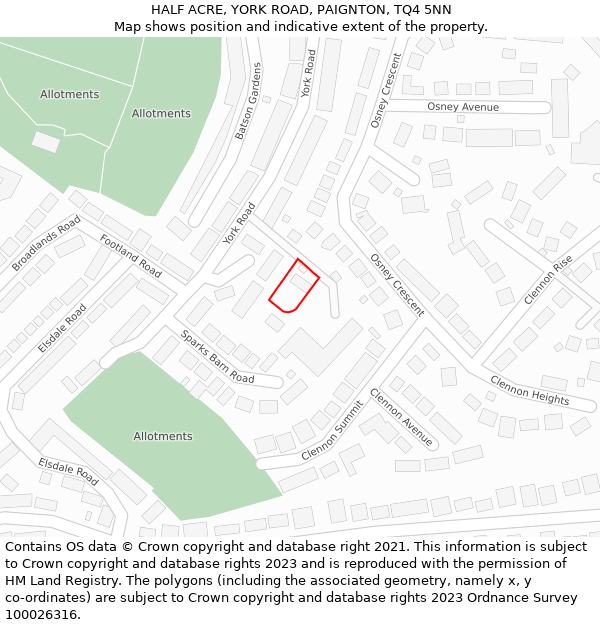 HALF ACRE, YORK ROAD, PAIGNTON, TQ4 5NN: Location map and indicative extent of plot