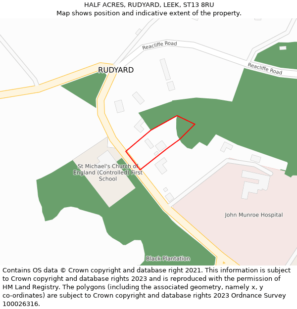 HALF ACRES, RUDYARD, LEEK, ST13 8RU: Location map and indicative extent of plot