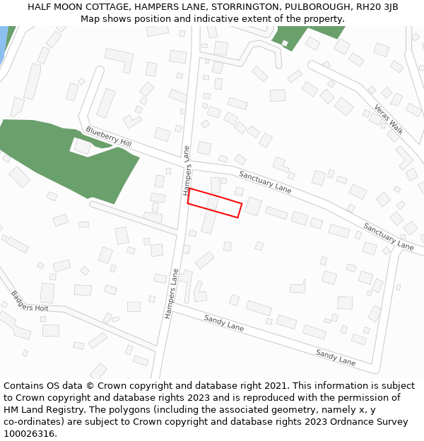 HALF MOON COTTAGE, HAMPERS LANE, STORRINGTON, PULBOROUGH, RH20 3JB: Location map and indicative extent of plot