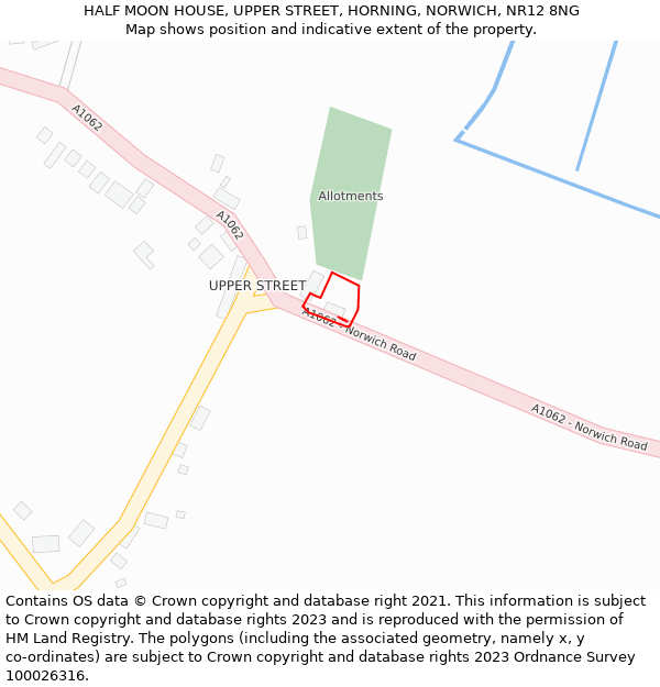 HALF MOON HOUSE, UPPER STREET, HORNING, NORWICH, NR12 8NG: Location map and indicative extent of plot