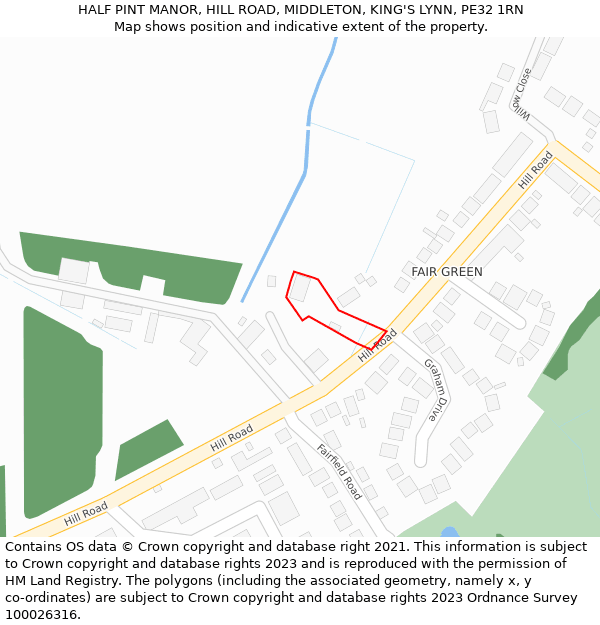 HALF PINT MANOR, HILL ROAD, MIDDLETON, KING'S LYNN, PE32 1RN: Location map and indicative extent of plot