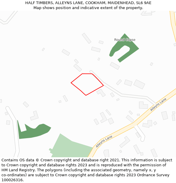 HALF TIMBERS, ALLEYNS LANE, COOKHAM, MAIDENHEAD, SL6 9AE: Location map and indicative extent of plot