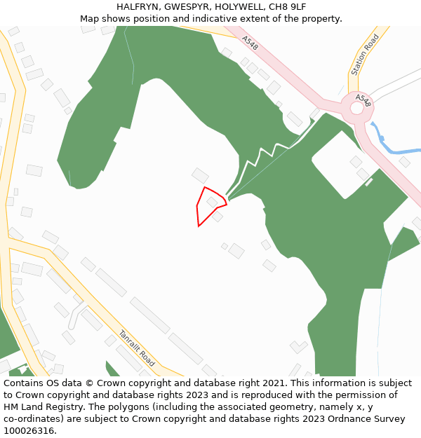 HALFRYN, GWESPYR, HOLYWELL, CH8 9LF: Location map and indicative extent of plot