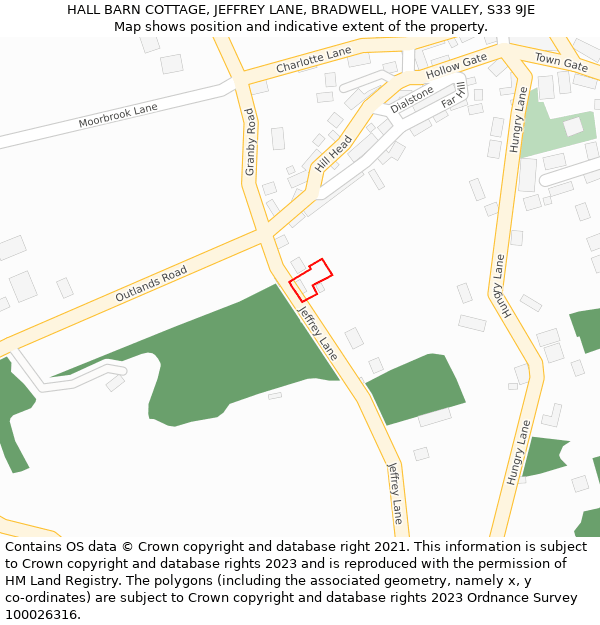 HALL BARN COTTAGE, JEFFREY LANE, BRADWELL, HOPE VALLEY, S33 9JE: Location map and indicative extent of plot