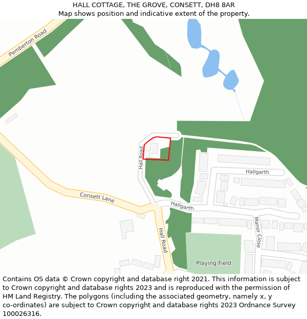 HALL COTTAGE, THE GROVE, CONSETT, DH8 8AR: Location map and indicative extent of plot