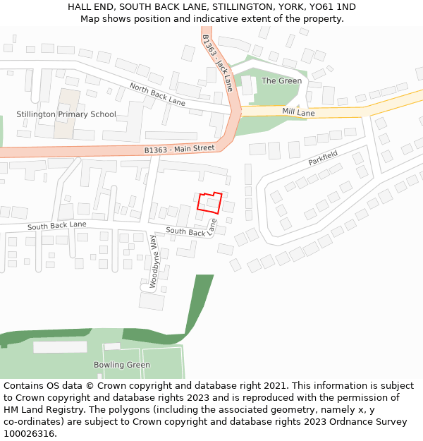 HALL END, SOUTH BACK LANE, STILLINGTON, YORK, YO61 1ND: Location map and indicative extent of plot