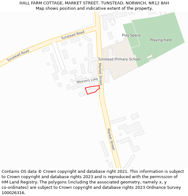 HALL FARM COTTAGE, MARKET STREET, TUNSTEAD, NORWICH, NR12 8AH: Location map and indicative extent of plot