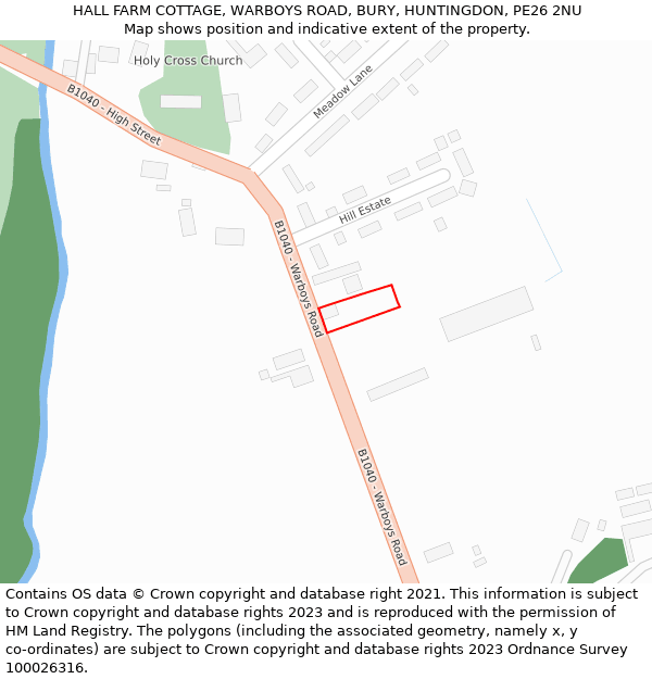 HALL FARM COTTAGE, WARBOYS ROAD, BURY, HUNTINGDON, PE26 2NU: Location map and indicative extent of plot