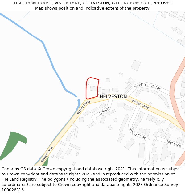 HALL FARM HOUSE, WATER LANE, CHELVESTON, WELLINGBOROUGH, NN9 6AG: Location map and indicative extent of plot