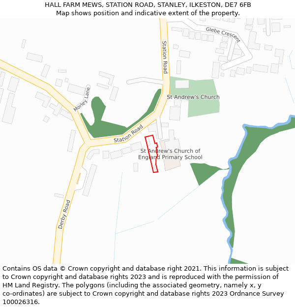 HALL FARM MEWS, STATION ROAD, STANLEY, ILKESTON, DE7 6FB: Location map and indicative extent of plot