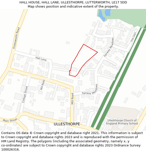HALL HOUSE, HALL LANE, ULLESTHORPE, LUTTERWORTH, LE17 5DD: Location map and indicative extent of plot
