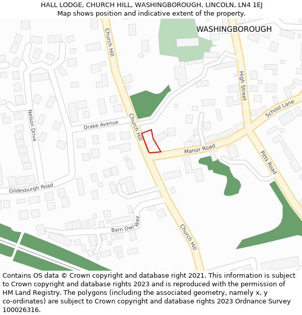 HALL LODGE, CHURCH HILL, WASHINGBOROUGH, LINCOLN, LN4 1EJ: Location map and indicative extent of plot