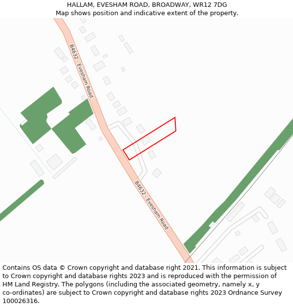 HALLAM, EVESHAM ROAD, BROADWAY, WR12 7DG: Location map and indicative extent of plot