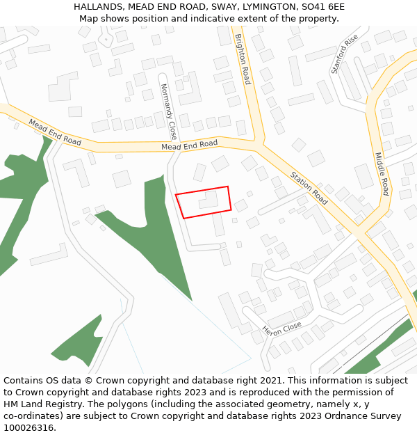 HALLANDS, MEAD END ROAD, SWAY, LYMINGTON, SO41 6EE: Location map and indicative extent of plot