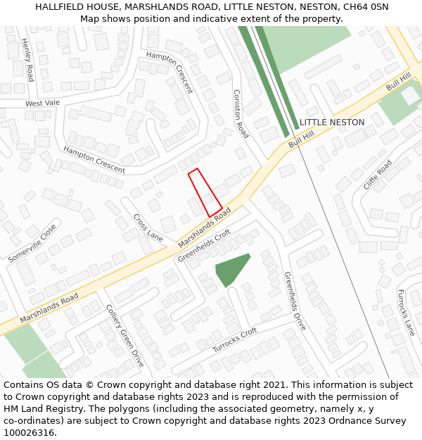 HALLFIELD HOUSE, MARSHLANDS ROAD, LITTLE NESTON, NESTON, CH64 0SN: Location map and indicative extent of plot