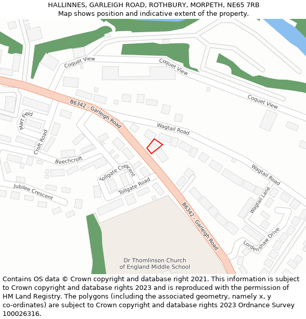 HALLINNES, GARLEIGH ROAD, ROTHBURY, MORPETH, NE65 7RB: Location map and indicative extent of plot