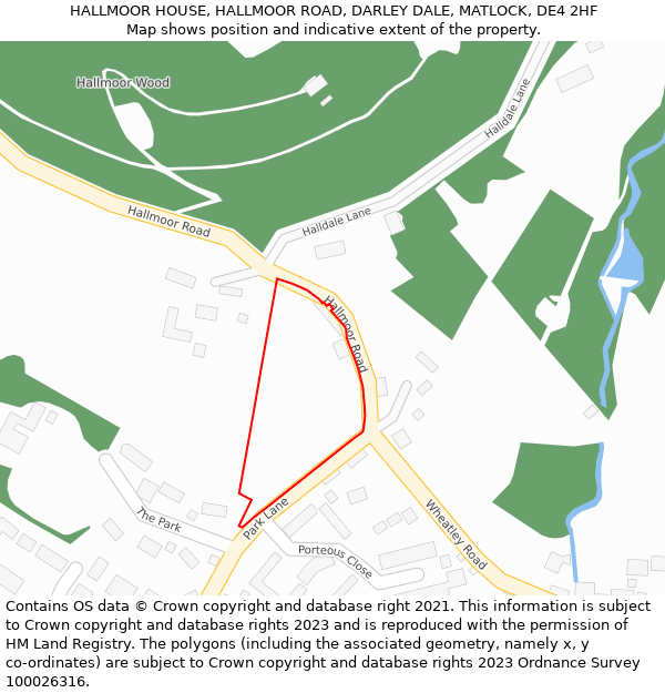 HALLMOOR HOUSE, HALLMOOR ROAD, DARLEY DALE, MATLOCK, DE4 2HF: Location map and indicative extent of plot