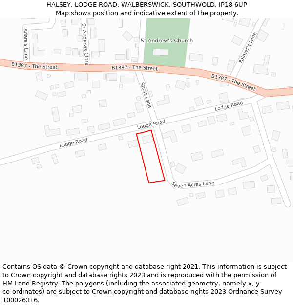 HALSEY, LODGE ROAD, WALBERSWICK, SOUTHWOLD, IP18 6UP: Location map and indicative extent of plot