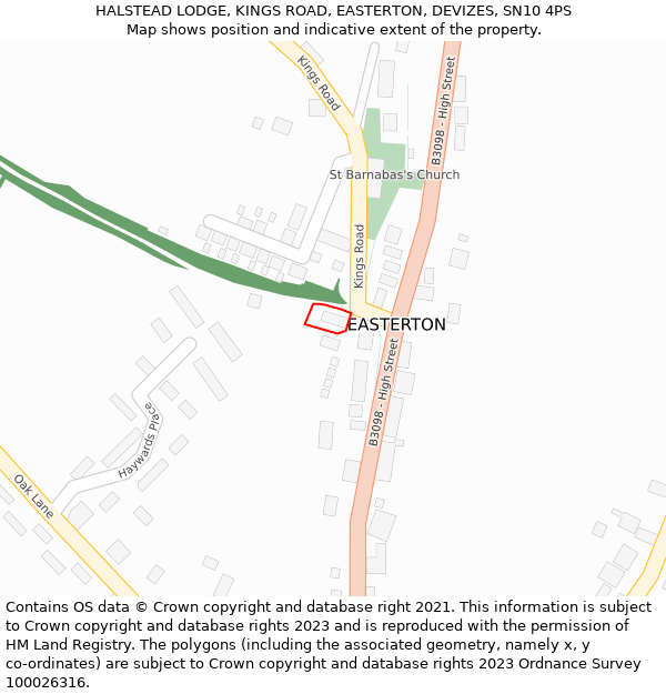 HALSTEAD LODGE, KINGS ROAD, EASTERTON, DEVIZES, SN10 4PS: Location map and indicative extent of plot