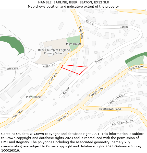 HAMBLE, BARLINE, BEER, SEATON, EX12 3LR: Location map and indicative extent of plot