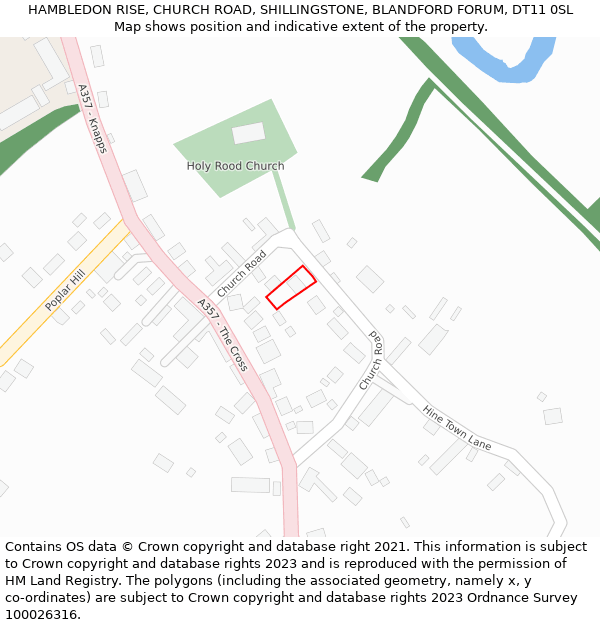 HAMBLEDON RISE, CHURCH ROAD, SHILLINGSTONE, BLANDFORD FORUM, DT11 0SL: Location map and indicative extent of plot