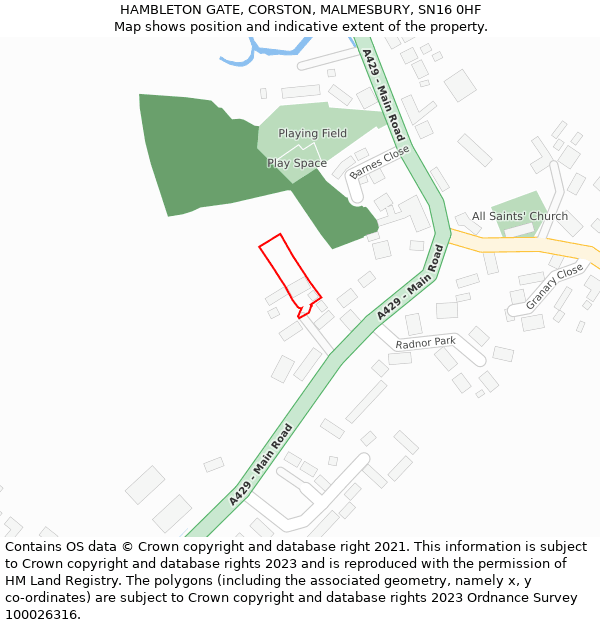 HAMBLETON GATE, CORSTON, MALMESBURY, SN16 0HF: Location map and indicative extent of plot