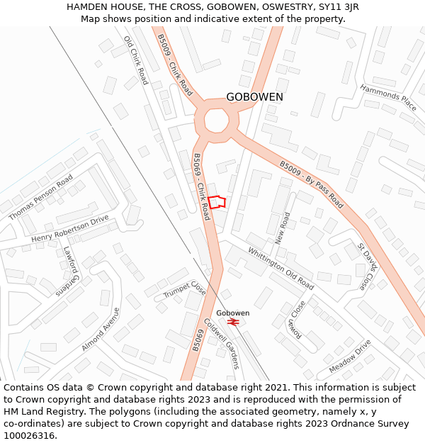 HAMDEN HOUSE, THE CROSS, GOBOWEN, OSWESTRY, SY11 3JR: Location map and indicative extent of plot