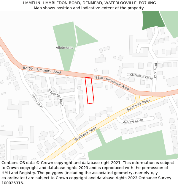 HAMELIN, HAMBLEDON ROAD, DENMEAD, WATERLOOVILLE, PO7 6NG: Location map and indicative extent of plot