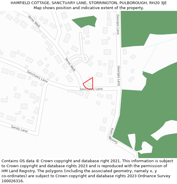 HAMFIELD COTTAGE, SANCTUARY LANE, STORRINGTON, PULBOROUGH, RH20 3JE: Location map and indicative extent of plot