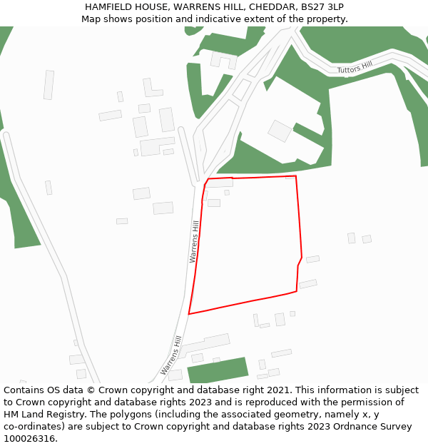 HAMFIELD HOUSE, WARRENS HILL, CHEDDAR, BS27 3LP: Location map and indicative extent of plot