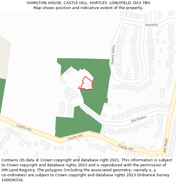 HAMILTON HOUSE, CASTLE HILL, HARTLEY, LONGFIELD, DA3 7BH: Location map and indicative extent of plot