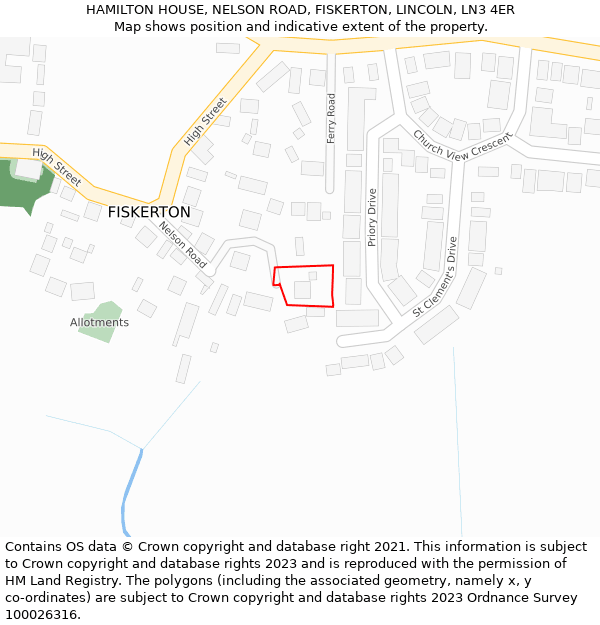 HAMILTON HOUSE, NELSON ROAD, FISKERTON, LINCOLN, LN3 4ER: Location map and indicative extent of plot