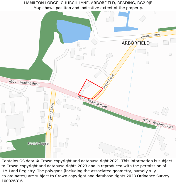 HAMILTON LODGE, CHURCH LANE, ARBORFIELD, READING, RG2 9JB: Location map and indicative extent of plot