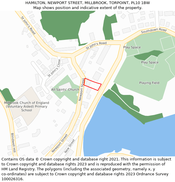 HAMILTON, NEWPORT STREET, MILLBROOK, TORPOINT, PL10 1BW: Location map and indicative extent of plot