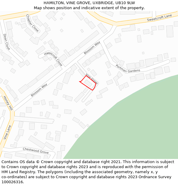 HAMILTON, VINE GROVE, UXBRIDGE, UB10 9LW: Location map and indicative extent of plot