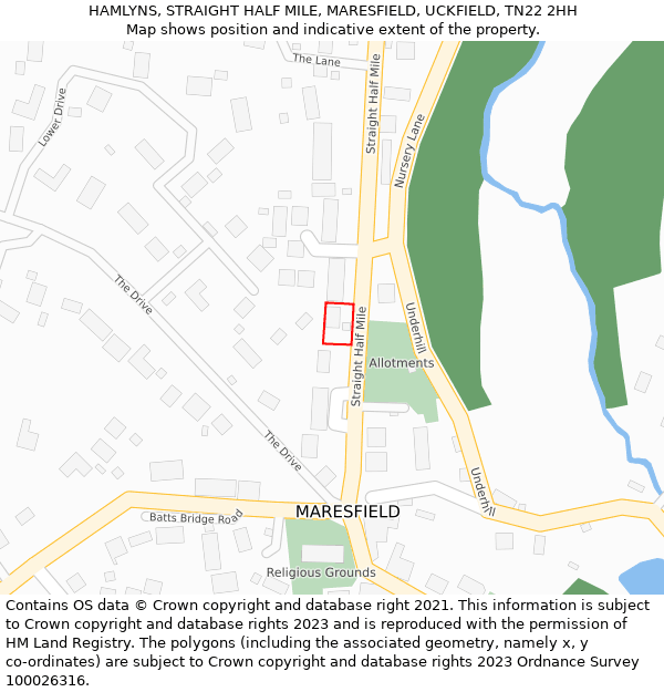 HAMLYNS, STRAIGHT HALF MILE, MARESFIELD, UCKFIELD, TN22 2HH: Location map and indicative extent of plot