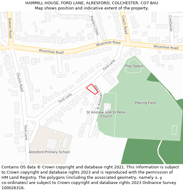 HAMMILL HOUSE, FORD LANE, ALRESFORD, COLCHESTER, CO7 8AU: Location map and indicative extent of plot