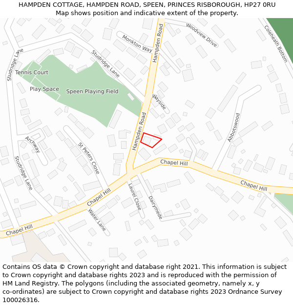 HAMPDEN COTTAGE, HAMPDEN ROAD, SPEEN, PRINCES RISBOROUGH, HP27 0RU: Location map and indicative extent of plot