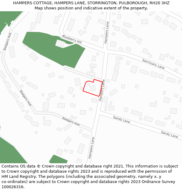 HAMPERS COTTAGE, HAMPERS LANE, STORRINGTON, PULBOROUGH, RH20 3HZ: Location map and indicative extent of plot