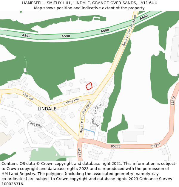 HAMPSFELL, SMITHY HILL, LINDALE, GRANGE-OVER-SANDS, LA11 6UU: Location map and indicative extent of plot