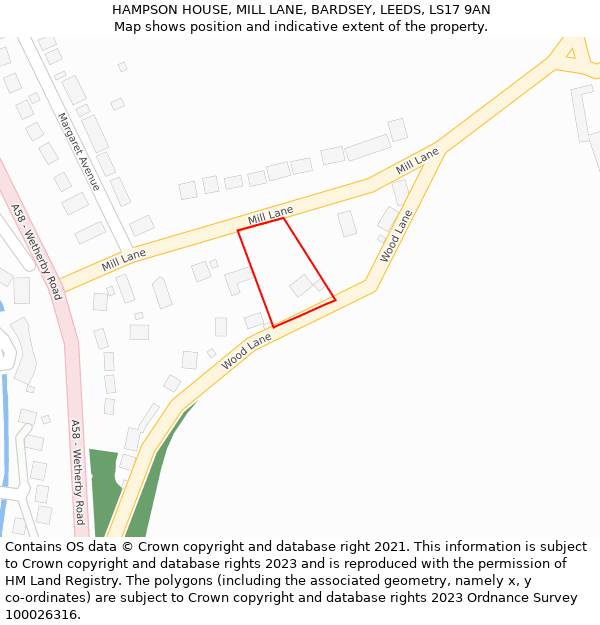 HAMPSON HOUSE, MILL LANE, BARDSEY, LEEDS, LS17 9AN: Location map and indicative extent of plot