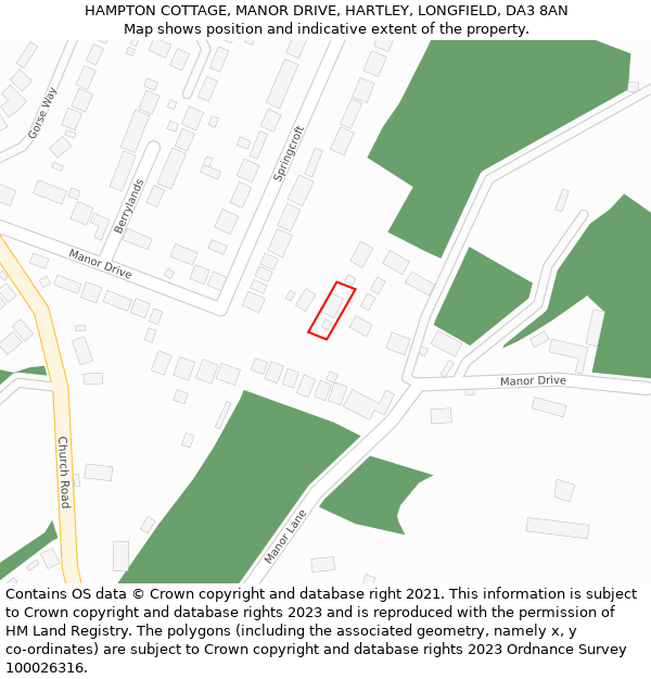 HAMPTON COTTAGE, MANOR DRIVE, HARTLEY, LONGFIELD, DA3 8AN: Location map and indicative extent of plot