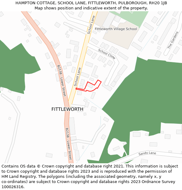 HAMPTON COTTAGE, SCHOOL LANE, FITTLEWORTH, PULBOROUGH, RH20 1JB: Location map and indicative extent of plot