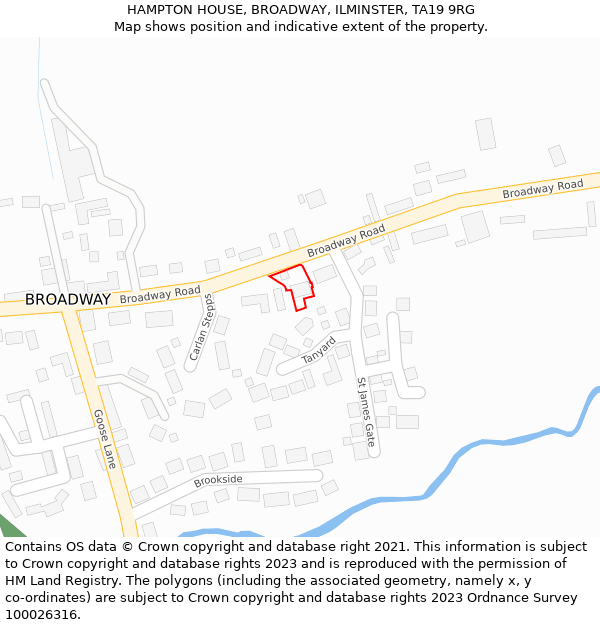 HAMPTON HOUSE, BROADWAY, ILMINSTER, TA19 9RG: Location map and indicative extent of plot