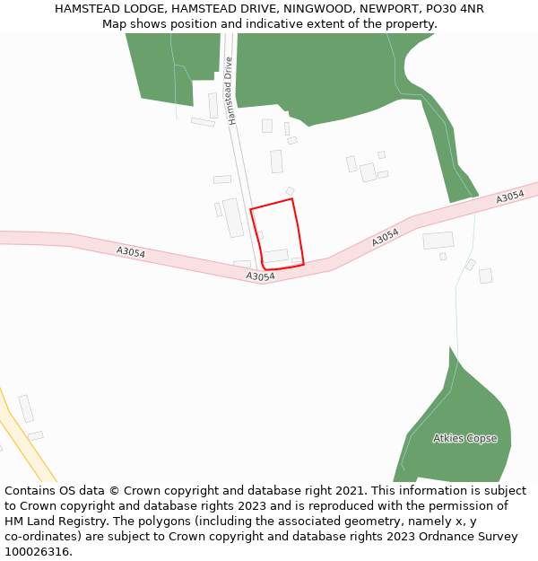 HAMSTEAD LODGE, HAMSTEAD DRIVE, NINGWOOD, NEWPORT, PO30 4NR: Location map and indicative extent of plot